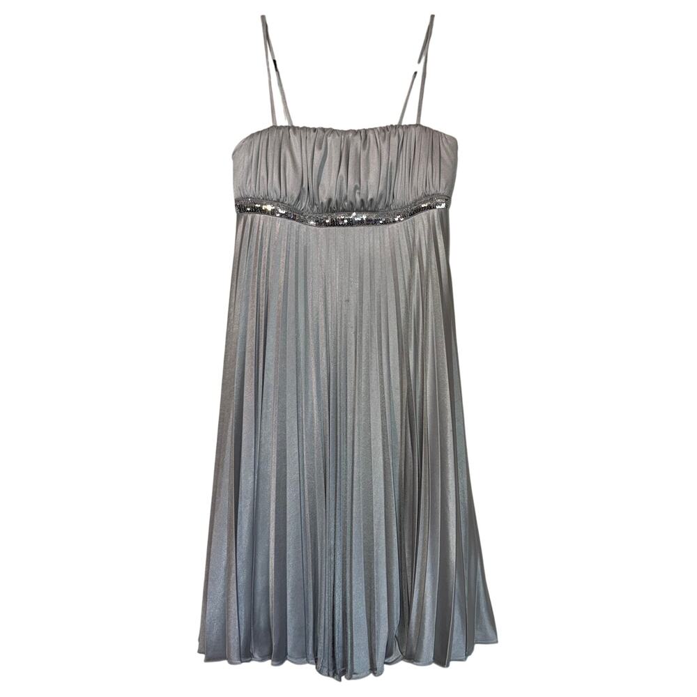 Vintage My Michelle Silver Pleated Sequin Empire Waist‎ Party Dress - Small